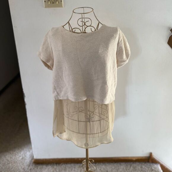 Zara sheer underlay cream short sleeve top size L - Picture 7 of 12